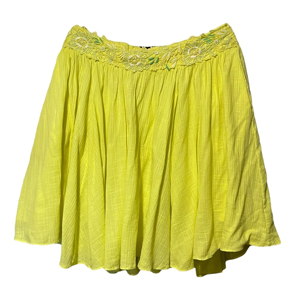 Floreat Neon Yellow Embroidered Waist Circle Skirt